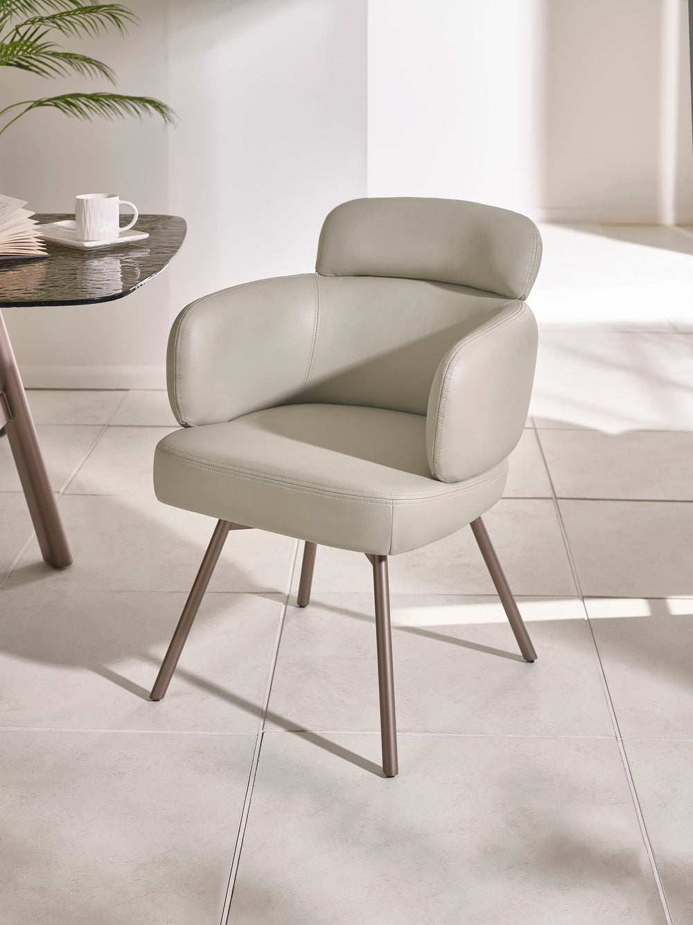 Set of 2 Callisto Beige Faux Leather Swivel Dining Chairs - Living with Luxury