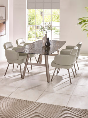Set of 2 Callisto Beige Faux Leather Swivel Dining Chairs - Living with Luxury