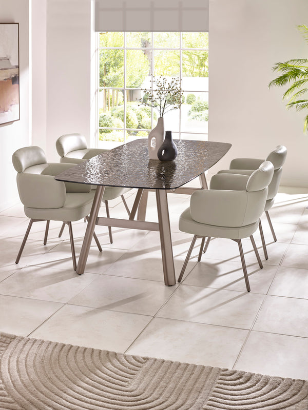 Set of 2 Callisto Beige Faux Leather Swivel Dining Chairs - Living with Luxury