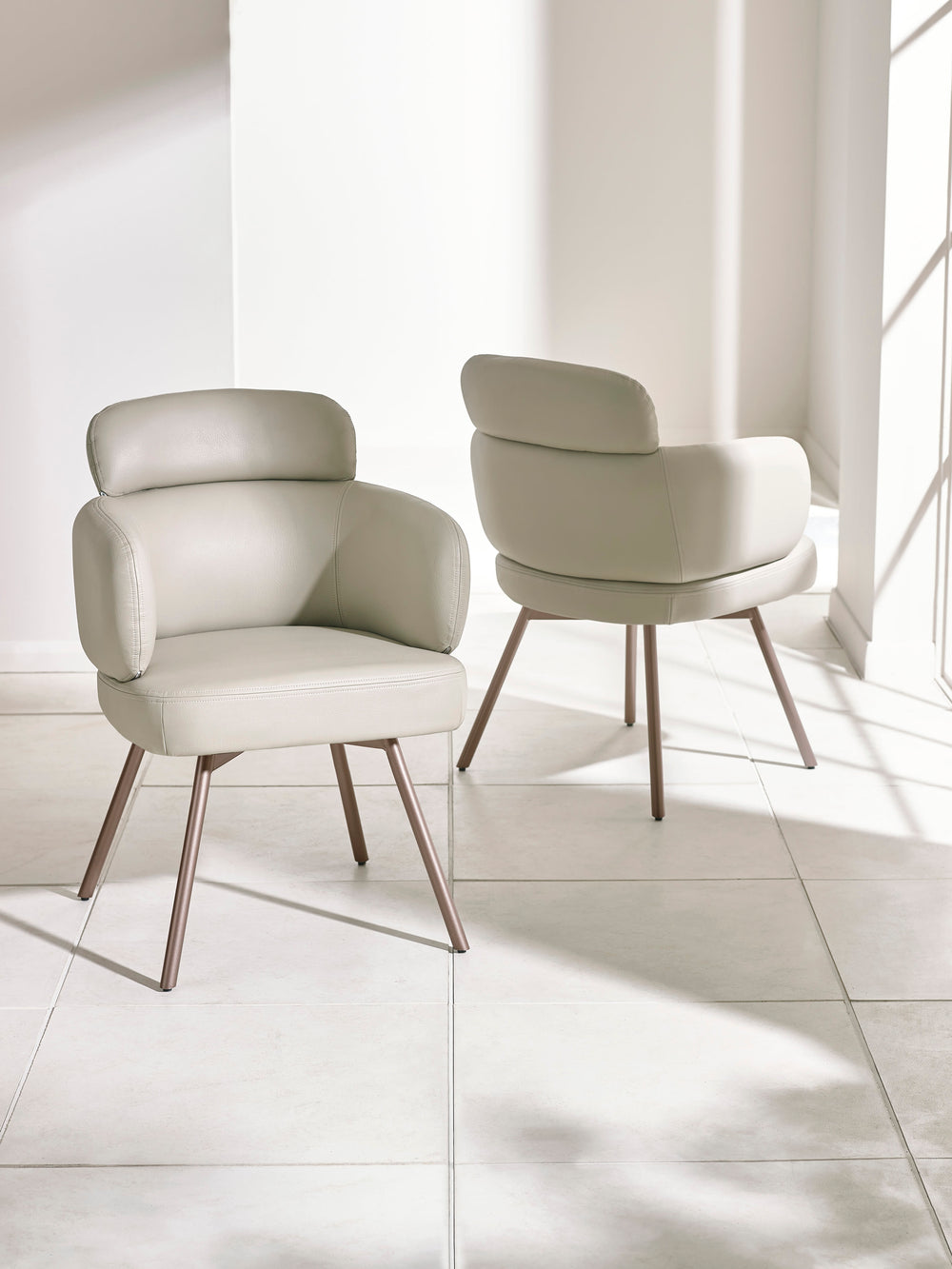 Set of 2 Callisto Beige Faux Leather Swivel Dining Chairs - Living with Luxury