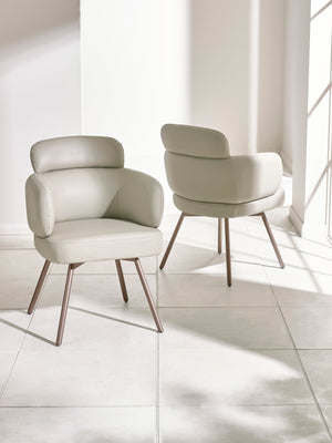 Set of 2 Callisto Beige Faux Leather Swivel Dining Chairs - Living with Luxury