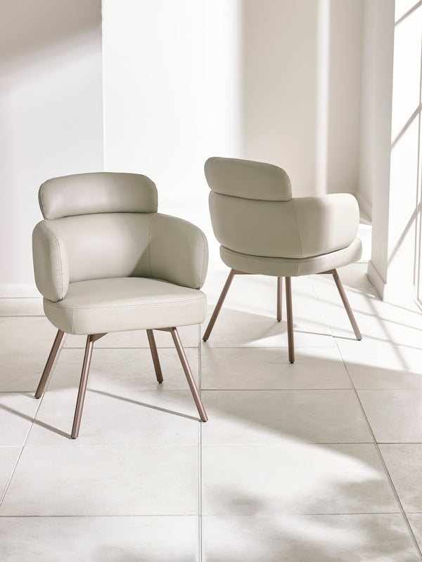 Set of 2 Callisto Beige Faux Leather Swivel Dining Chairs - Living with Luxury