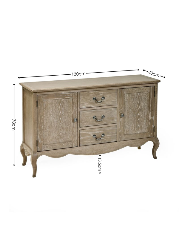 Camille French Style 2 Door 3 Drawer Sideboard - Limed Oak - Living with Luxury