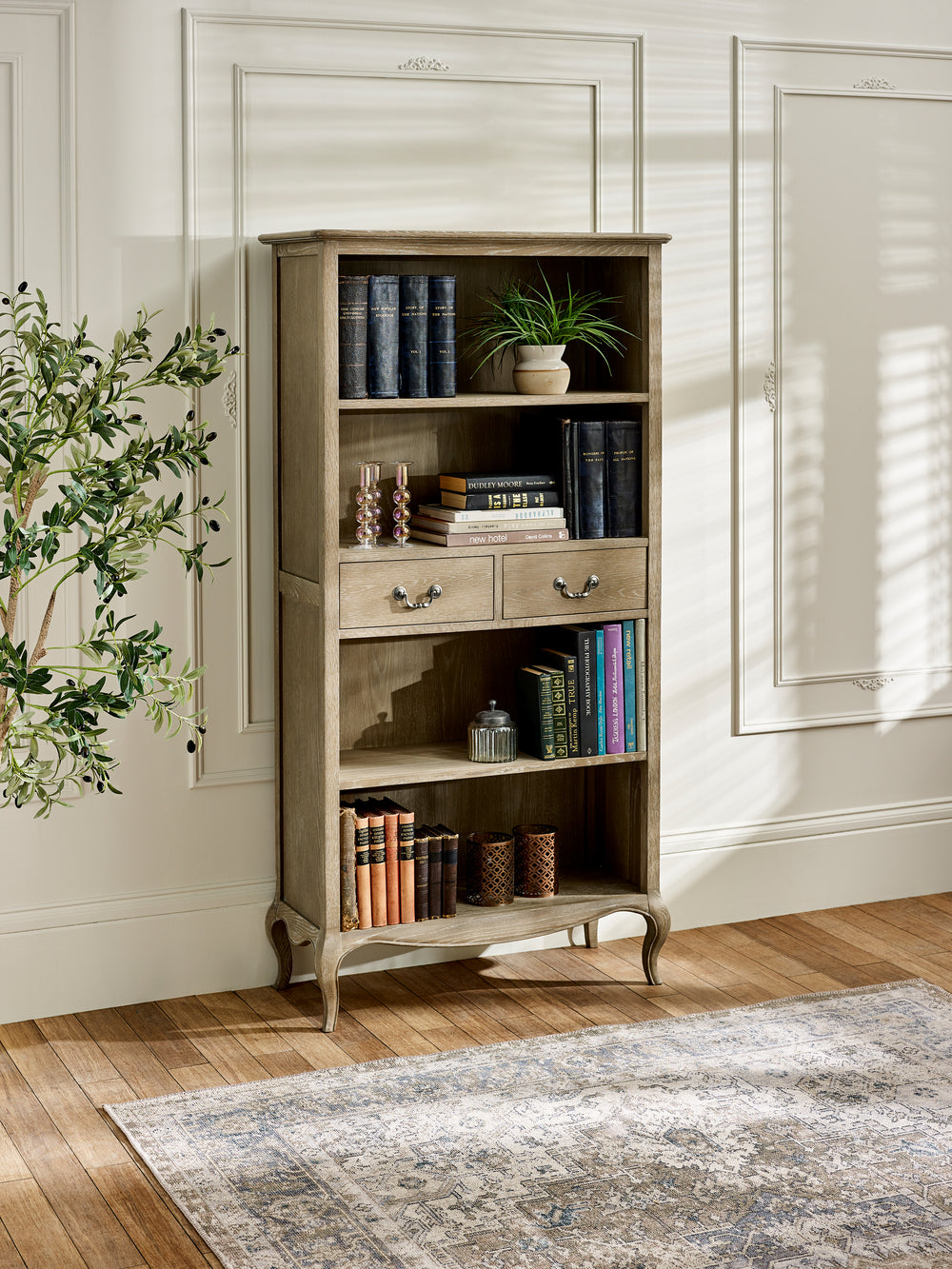 Camille French Style 2 Drawer Bookcase - Limed Oak - Living with Luxury