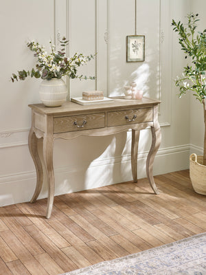 Camille French Style 2 Drawer Console Table - Limed Oak - Living with Luxury