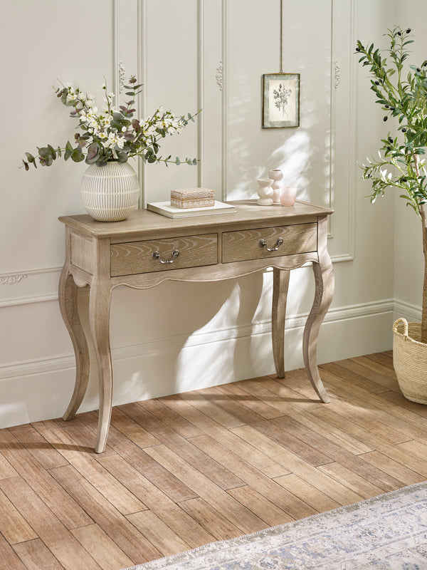 Camille French Style 2 Drawer Console Table - Limed Oak - Living with Luxury