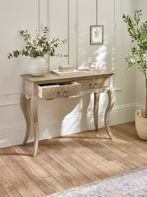 Camille French Style 2 Drawer Console Table - Limed Oak - Living with Luxury