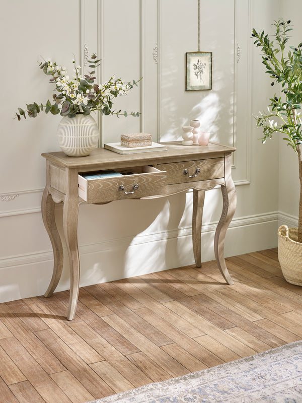 Camille French Style 2 Drawer Console Table - Limed Oak - Living with Luxury
