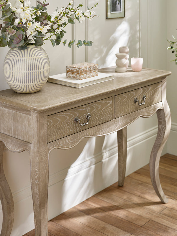 Camille French Style 2 Drawer Console Table - Limed Oak - Living with Luxury