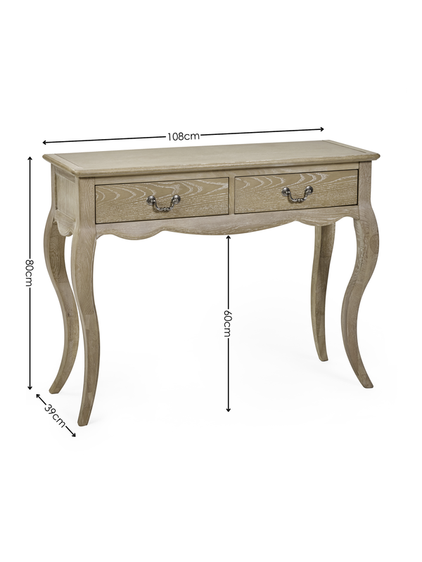 Camille French Style 2 Drawer Console Table - Limed Oak - Living with Luxury
