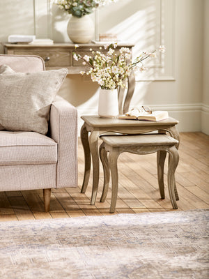 Camille French Style Nest of 2 Tables - Limed Oak - Living with Luxury