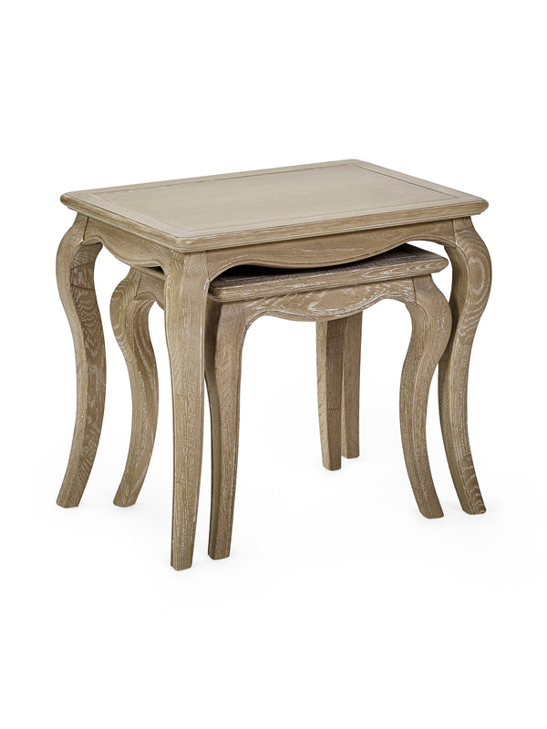Camille French Style Nest of 2 Tables - Limed Oak - Living with Luxury
