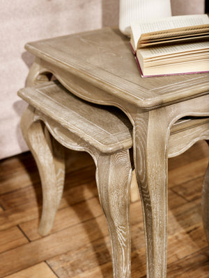 Camille French Style Nest of 2 Tables - Limed Oak - Living with Luxury