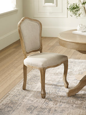 Camille French Style Upholstered Dining Chairs (Set of 2) - Limed Oak/Oatmeal Linen - Living with Luxury