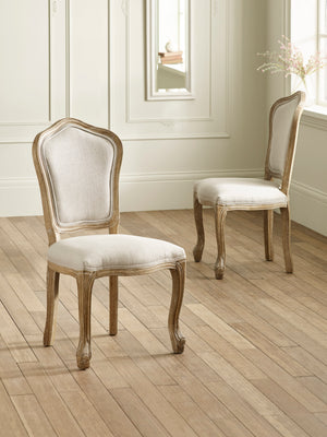 Camille French Style Upholstered Dining Chairs (Set of 2) - Limed Oak/Oatmeal Linen - Living with Luxury