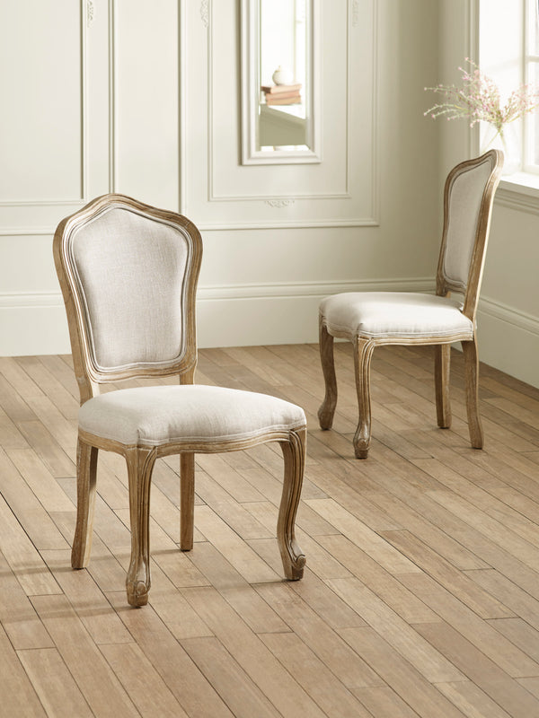 Camille French Style Upholstered Dining Chairs (Set of 2) - Limed Oak/Oatmeal Linen - Living with Luxury