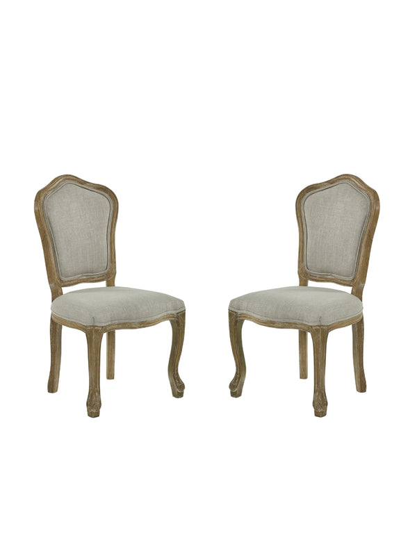 Camille French Style Upholstered Dining Chairs (Set of 2) - Limed Oak/Oatmeal Linen - Living with Luxury