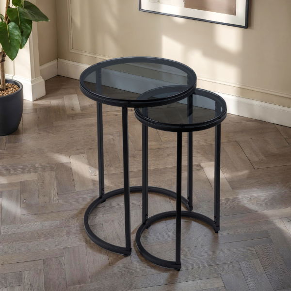 Chicago Round Nesting Side Tables smoked Glass - Living with Luxury