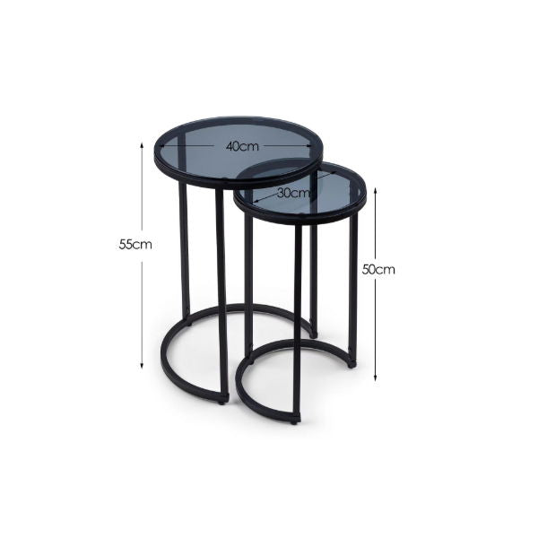 Chicago Round Nesting Side Tables smoked Glass - Living with Luxury