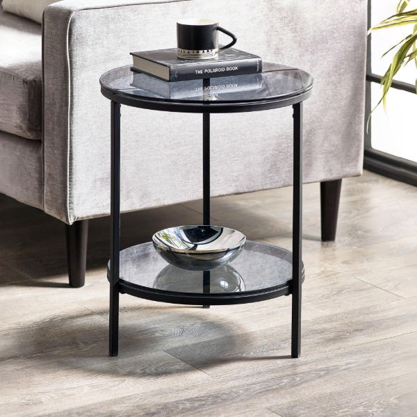 Chicago Circular Lamp Table - Smoked Glass - Living with Luxury