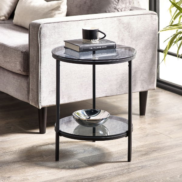 Chicago Circular Lamp Table - Smoked Glass - Living with Luxury