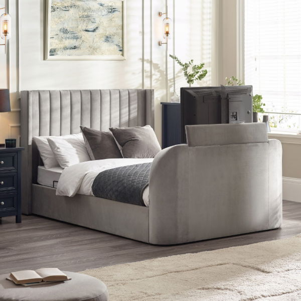 Clara Side Lift Ottoman TV Bed 135 cm Light Grey - Living with Luxury