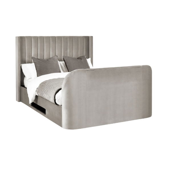 Clara Side Lift Ottoman TV Bed 135 cm Light Grey - Living with Luxury