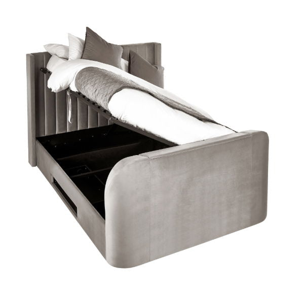 Clara Side Lift Ottoman TV Bed 135 cm Light Grey - Living with Luxury