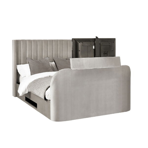 Clara Side Lift Ottoman TV Bed 135 cm Light Grey - Living with Luxury