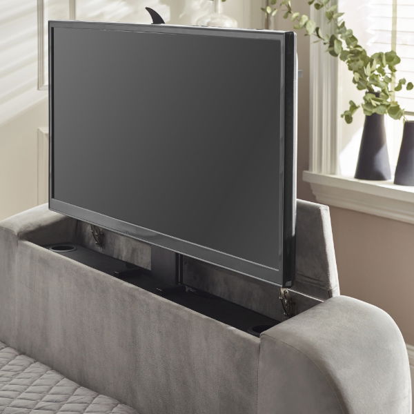 Clara Side Lift Ottoman TV Bed 150cm Light Grey - Living with Luxury