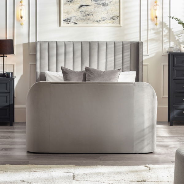 Clara Side Lift Ottoman TV Bed 150cm Light Grey - Living with Luxury