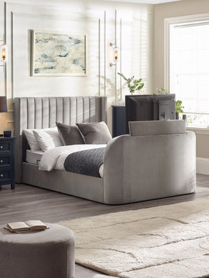 Clara Light Grey 180cm Super King TV Ottoman Storage Bed - Living with Luxury