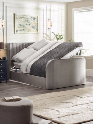 Clara Light Grey 180cm Super King TV Ottoman Storage Bed - Living with Luxury