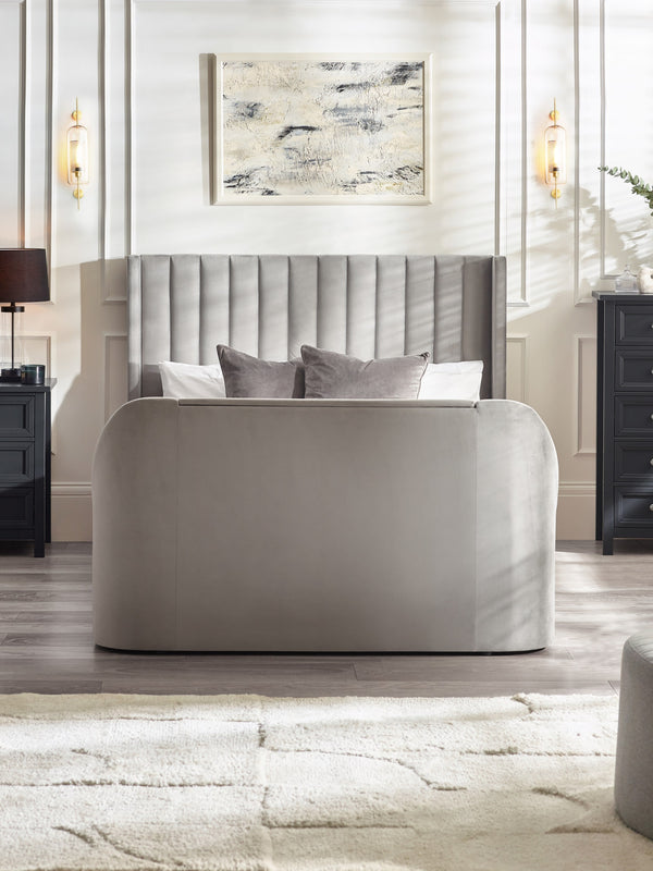 Clara Light Grey 180cm Super King TV Ottoman Storage Bed - Living with Luxury