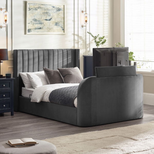 Clara Side Lift Ottoman TV Bed 135cm Dark Grey - Living with Luxury