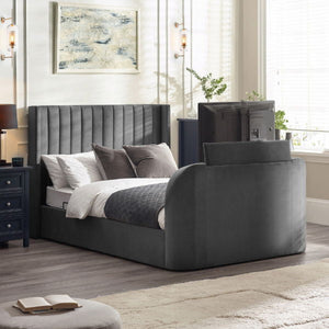 Clara Side Lift Ottoman TV Bed 150cm Dark Grey - Living with Luxury