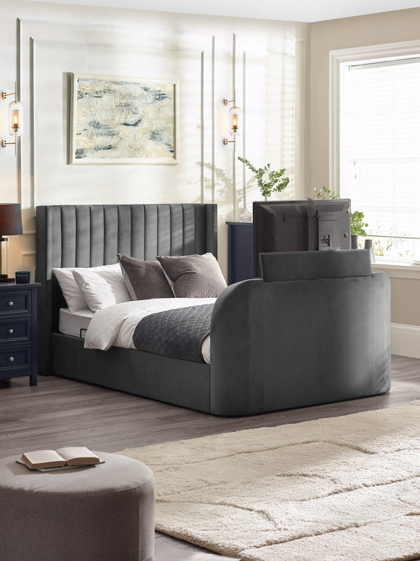 Clara Dark Grey 180cm Super King TV Ottoman Storage Bed - Living with Luxury