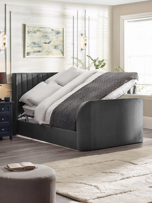 Clara Dark Grey 180cm Super King TV Ottoman Storage Bed - Living with Luxury