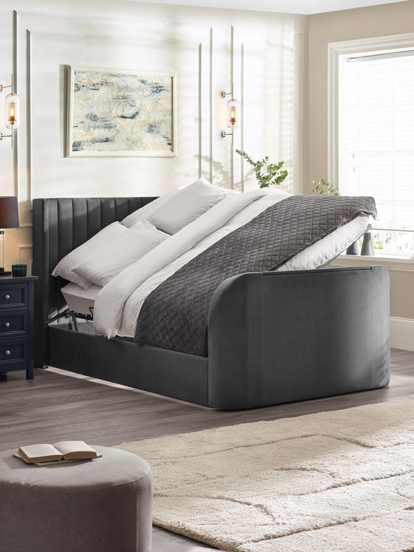 Clara Dark Grey 180cm Super King TV Ottoman Storage Bed - Living with Luxury