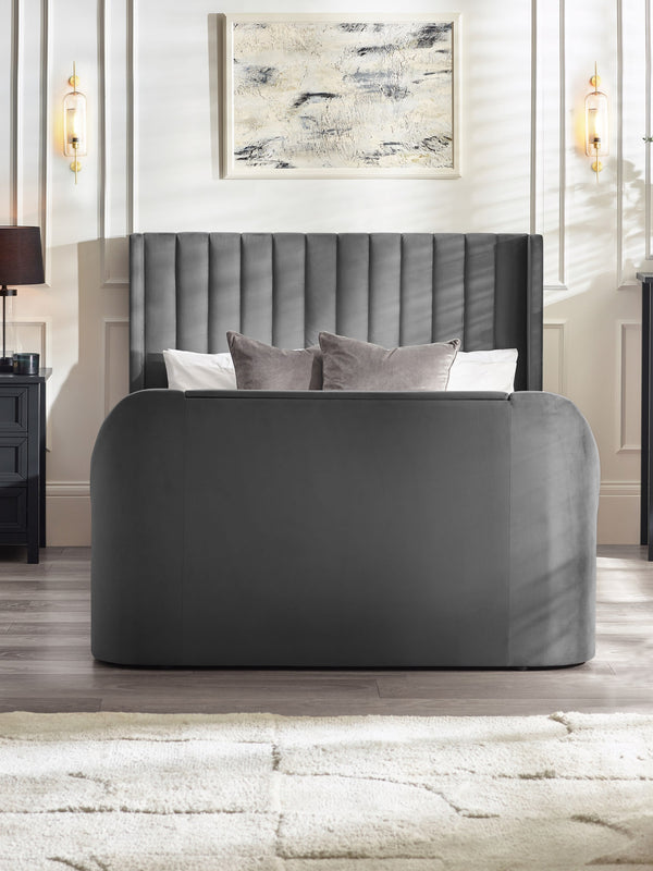 Clara Dark Grey 180cm Super King TV Ottoman Storage Bed - Living with Luxury