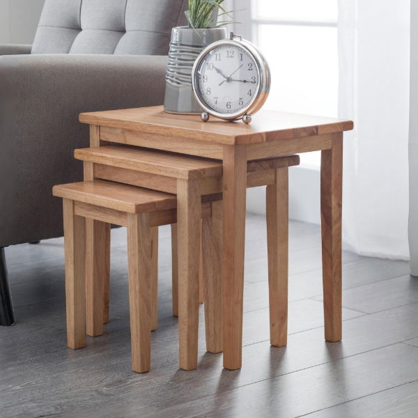 Cleo Nest of Tables Natural Oak Finish - Living with Luxury