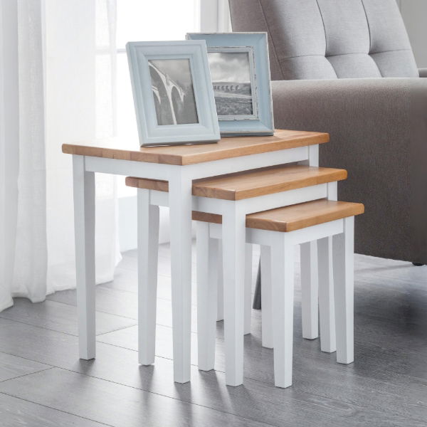 Cleo Nest of Tables White / Natural Oak - Living with Luxury