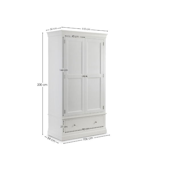 Clermont 2 Door 1 Drawer Wardrobe Surf White - Living with Luxury