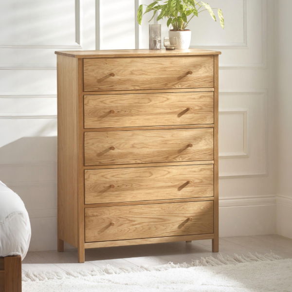 COXMOOR 5 DRAWER WIDE CHEST - OAK - Living with Luxury