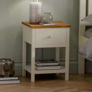 COXMOOR I DRAWER BEDSIDE - IVORY & OAK - Living with Luxury