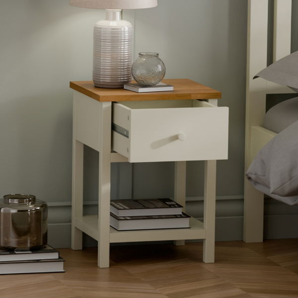 COXMOOR I DRAWER BEDSIDE - IVORY & OAK - Living with Luxury
