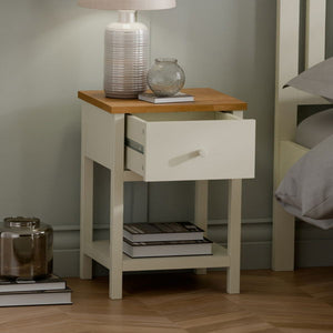 COXMOOR I DRAWER BEDSIDE - IVORY & OAK - Living with Luxury