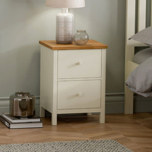 COXMOOR 2 DRAWER BEDSIDE - IVORY & OAK - Living with Luxury