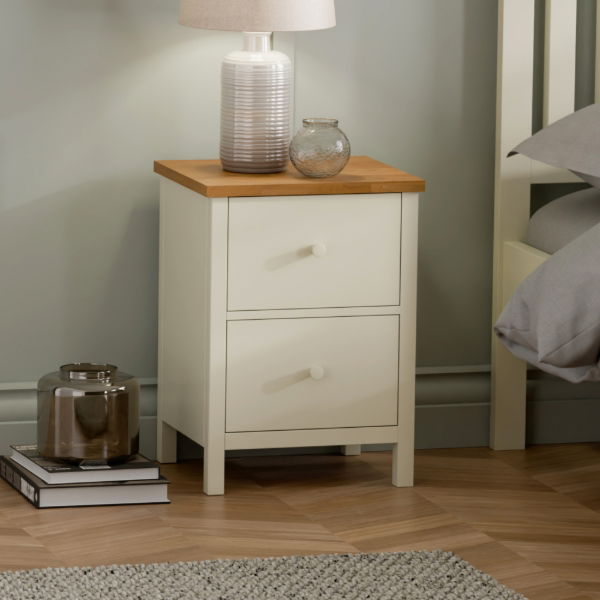 COXMOOR 2 DRAWER BEDSIDE - IVORY & OAK - Living with Luxury