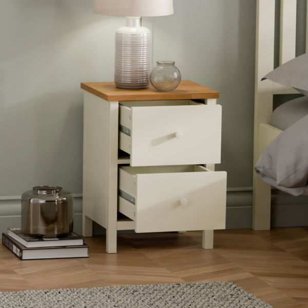 COXMOOR 2 DRAWER BEDSIDE - IVORY & OAK - Living with Luxury